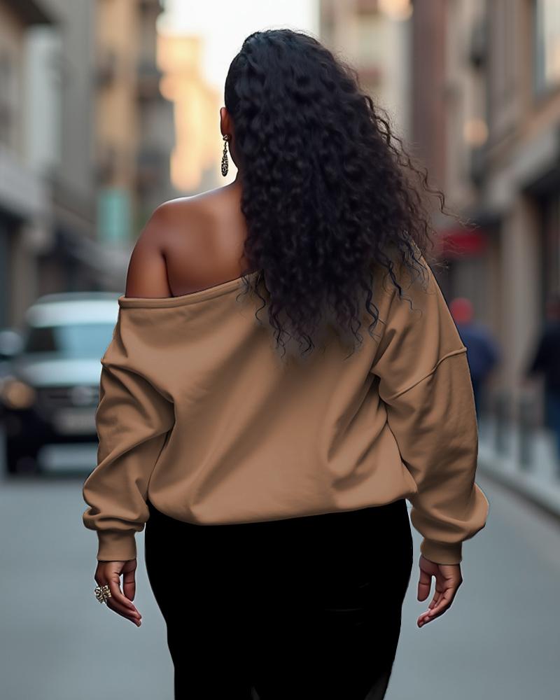 Curly Girl Long-Sleeved Off-Shoulder Sweatshirt