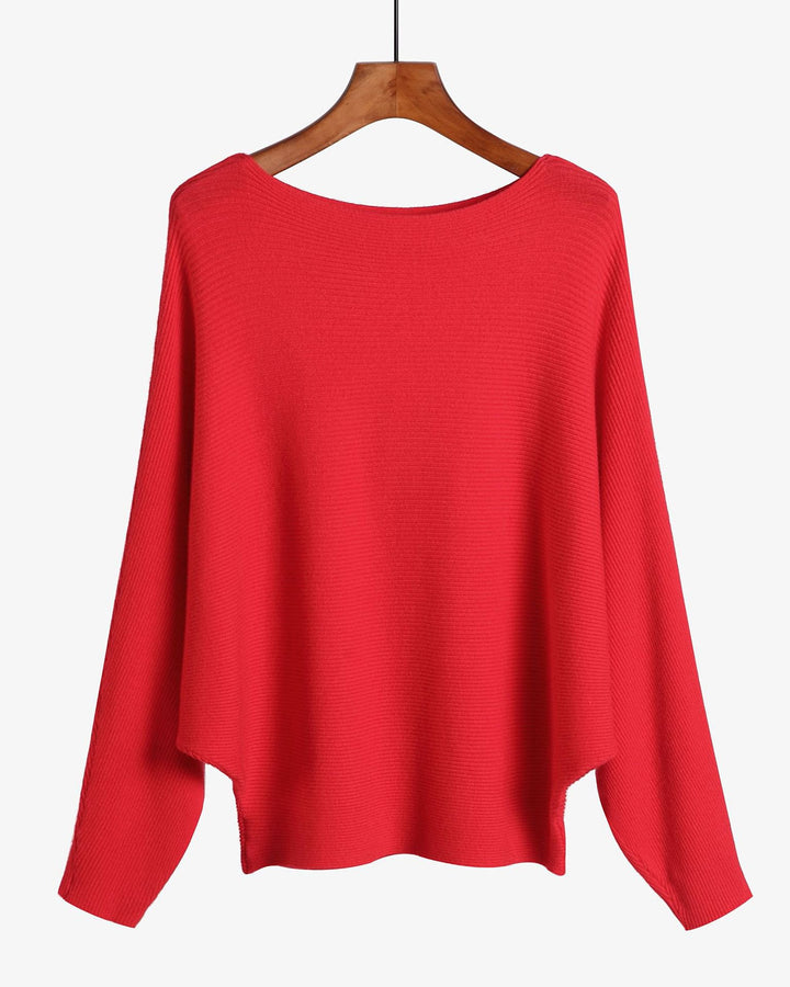 Women's Stylish Off-shoulder Top Threaded High Elastic Lazy Style Batwing Pullover Sweater