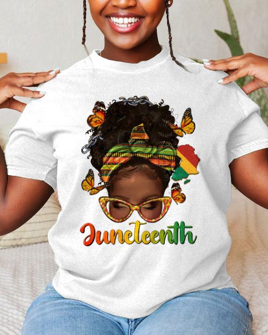 Juneteenth Hijab Glasses Brown Girl Short Sleeve Tshirt