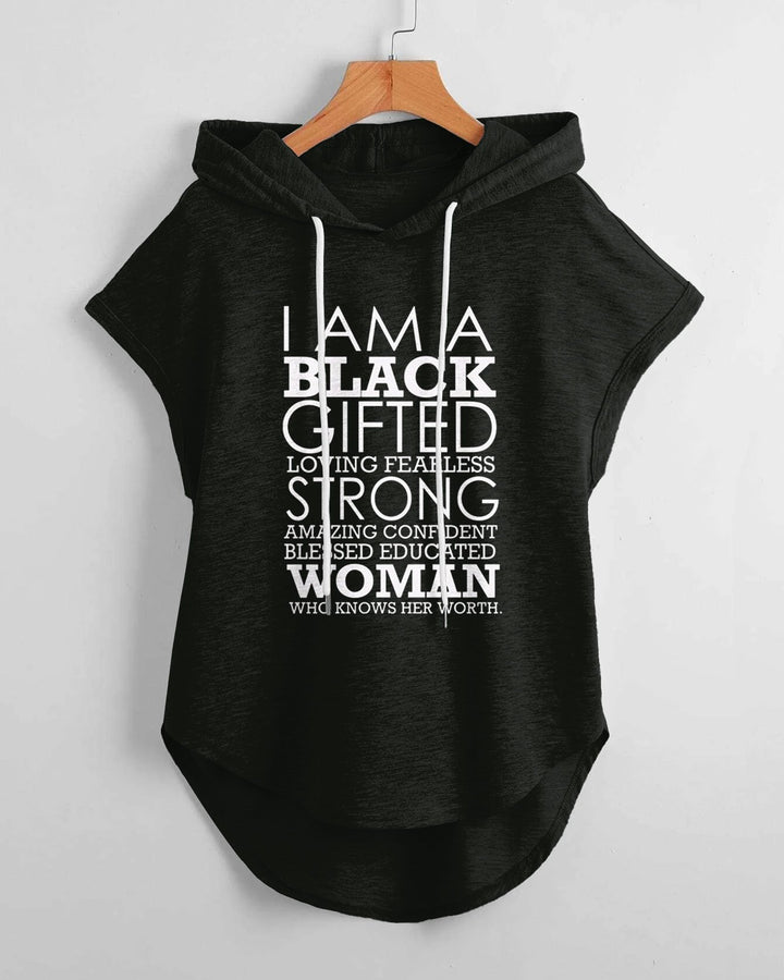 I am a Black Gifted Hem Drawstring Hooded Tee