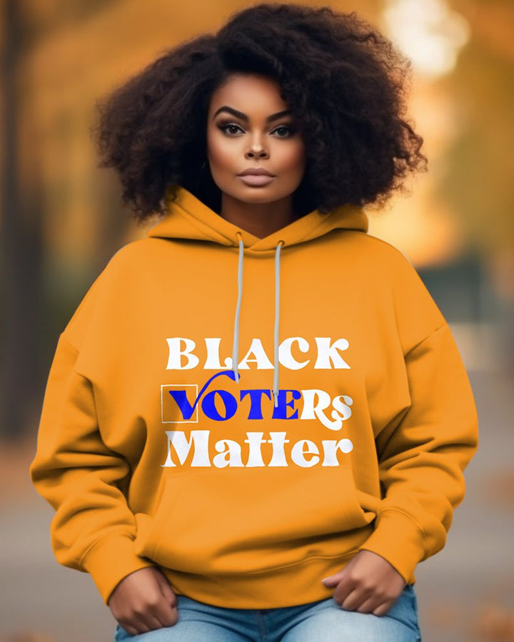 Black Votes Matter Letter Print Unisex Long-sleeved Hoodie