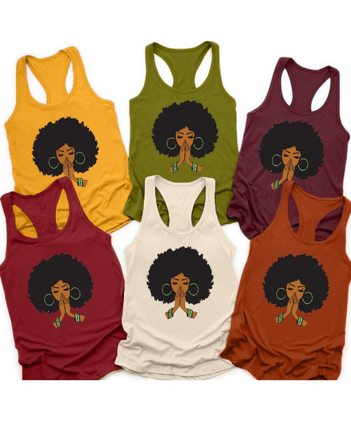 Cotton Fashion Black Girl Cartoon Avatar Print Racerback Tank Top