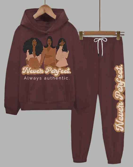 Never Perfectt Long-Sleeved Hoodie and Letter Casual Pants Set