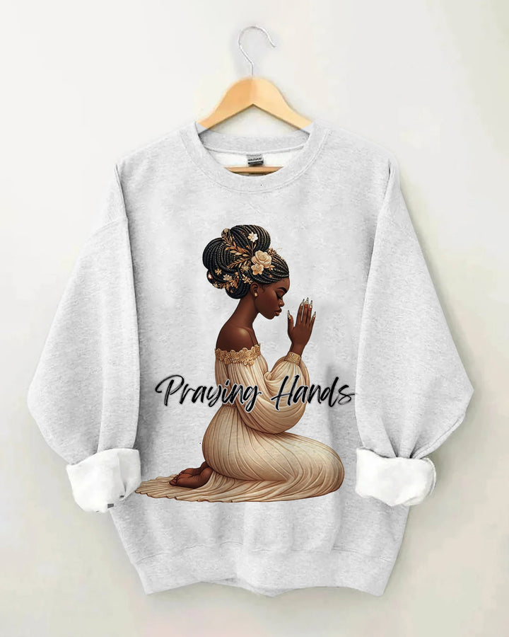 Christian Woman Praying Hands Cotton Long Sleeve Sweatshirt