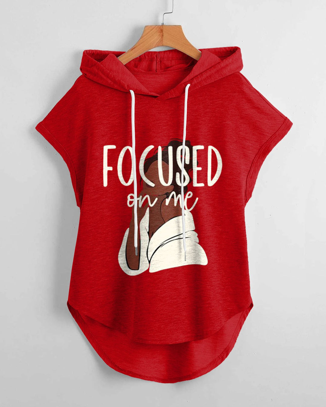 Focused On Me Black Woman Magic Low Hem Drawstring Hooded Tee