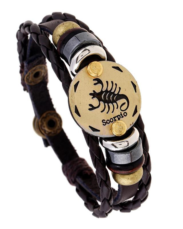 12 Constellations Leather Braided Adjustable Bracelet