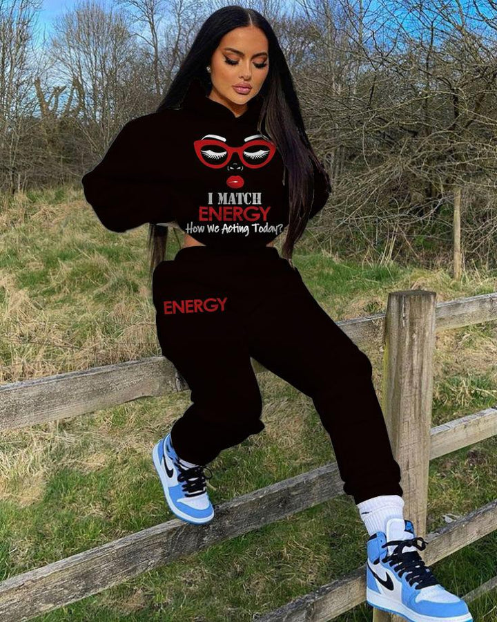 I Match Energy Long Sleeve Hoodie Two Pieces Set