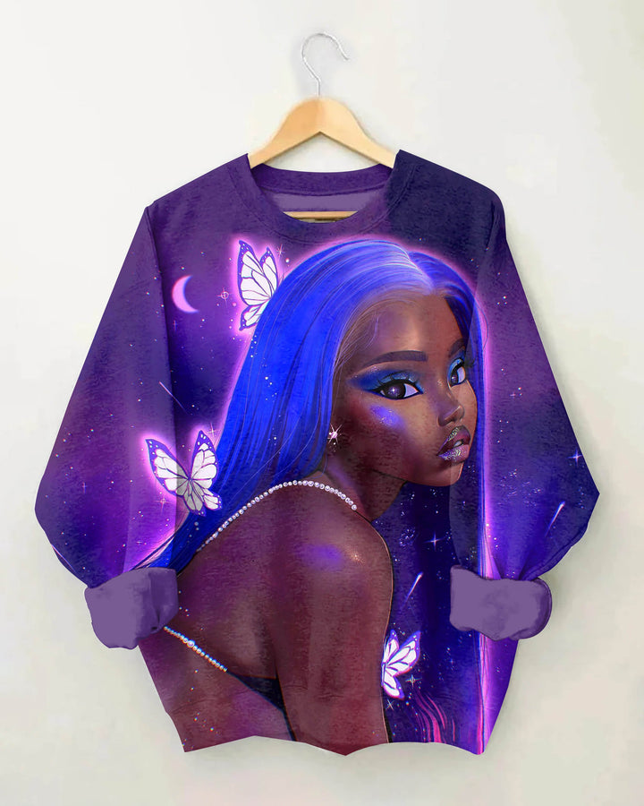 Fluorescent Blue Hair Girl Crewneck Sweatshirt