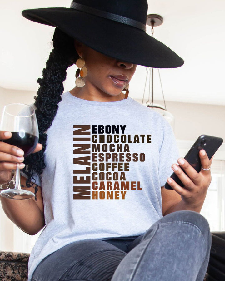 Melanin Ebony Chocolate Mocha Espresso Coffee Cocoa Caramel and Honey Short Sleeve Tshirt