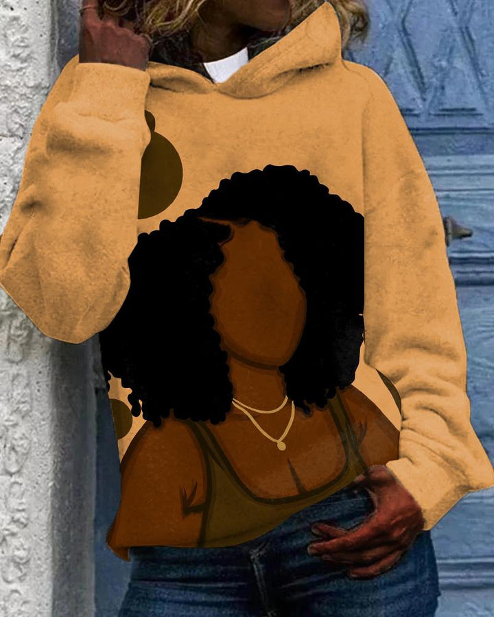 Hustler Afro Queen Illustration Long-sleeved Hoodie