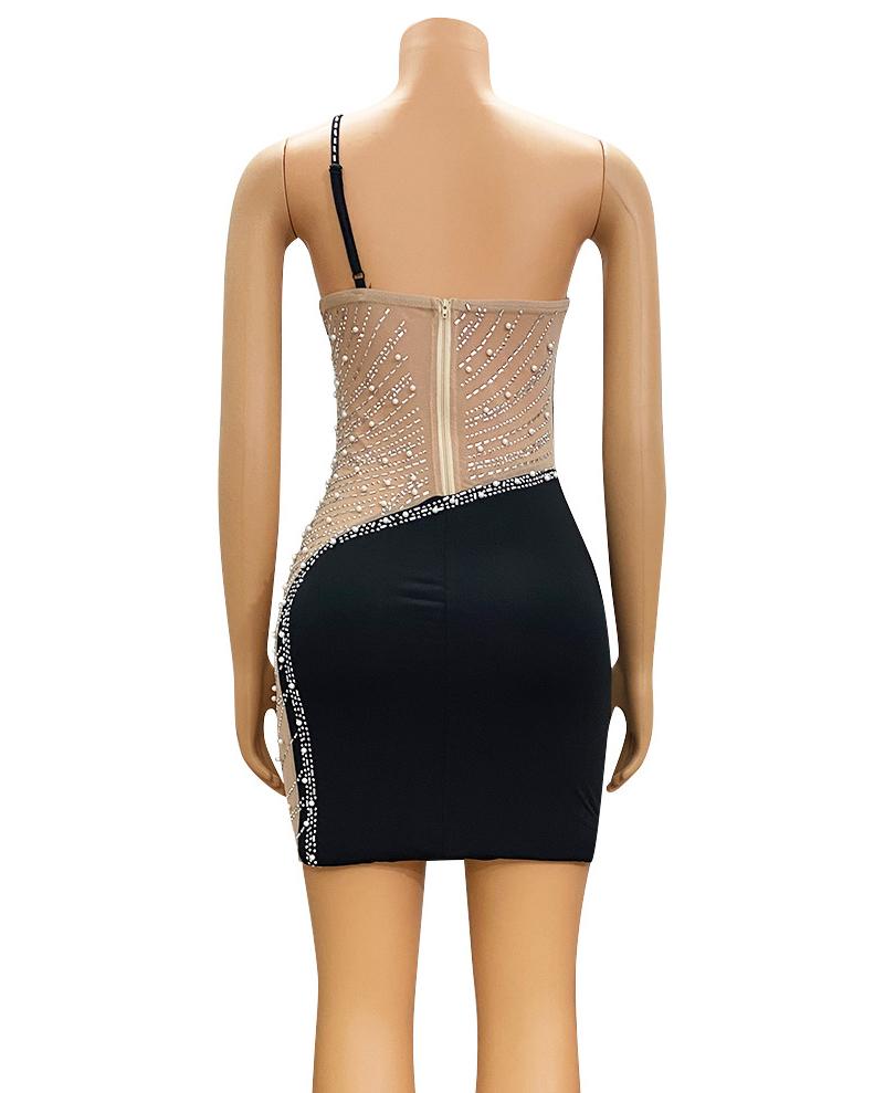 Women's Fashion Hot Diamond Mesh Sexy Tight Suspender Evening Party Dress