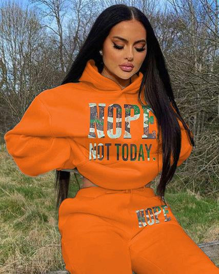 Letter NOPE Not Today Long Sleeve Hoodie Two Pieces Set