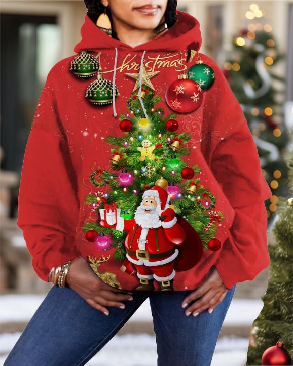 Santa Claus Gift Print Long-sleeved Hoodie