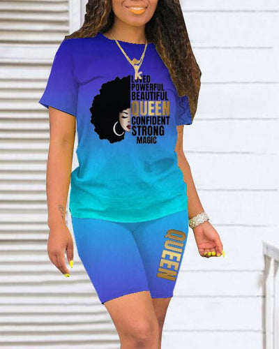 Strong Afro Queen Short Sleeve Shorts Set