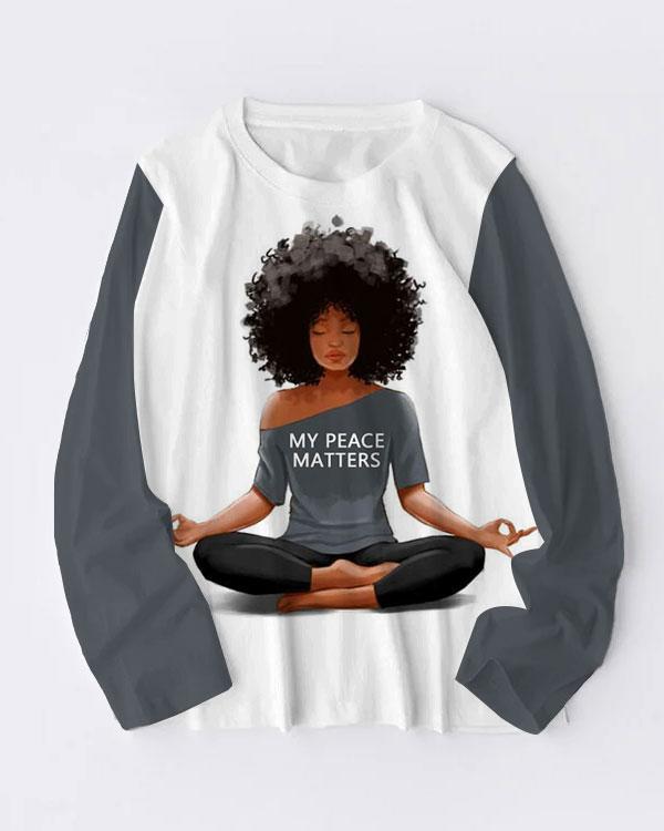 My Peace Matters Print Cotton Crew Neck Long Sleeve T-shirt