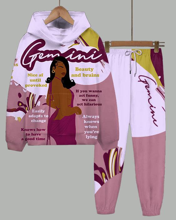 Gemini Girly Season Long Sleeve Hoodie Two Pieces Set