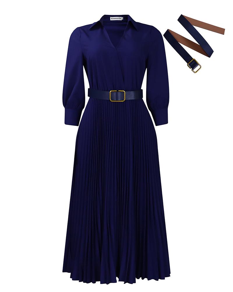 Fashionable High-end Elegant Style Solid Color Pleated Dress