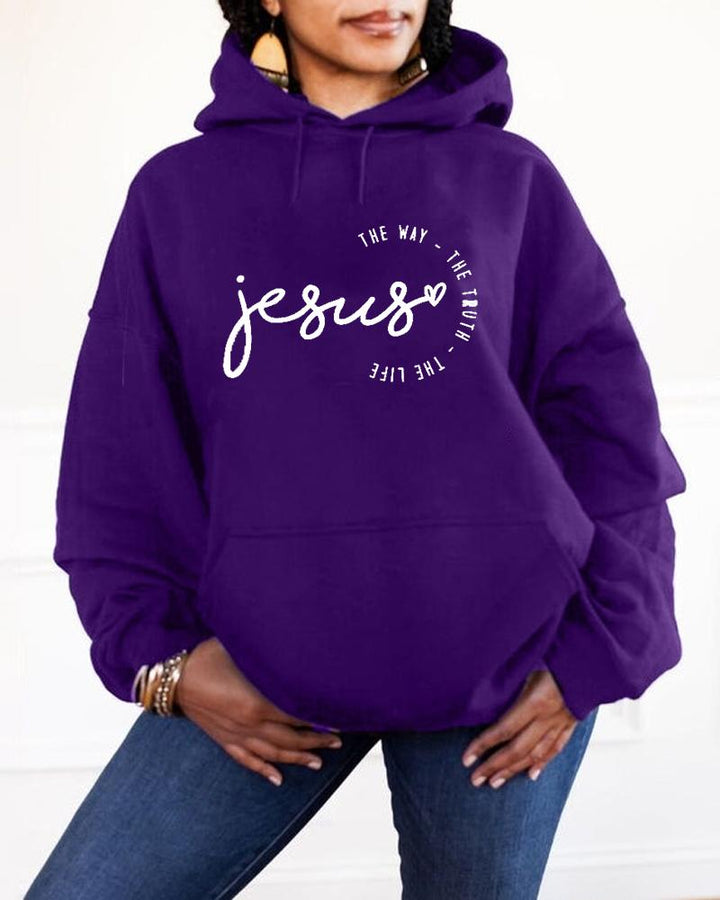 Women's Faith Jesus The Way The Truth The Life Pocket Long Sleeve Hoodie