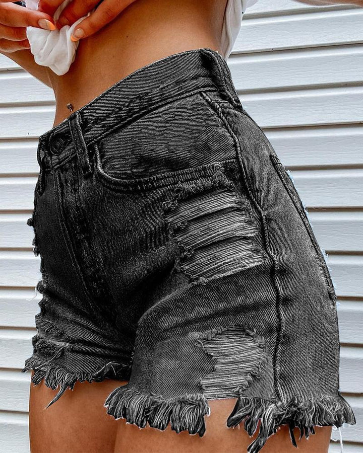 Juneteenth Black Letter Print Denim Shorts