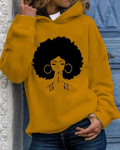 Black girl wish casual printed personalized hooded sweatshirt