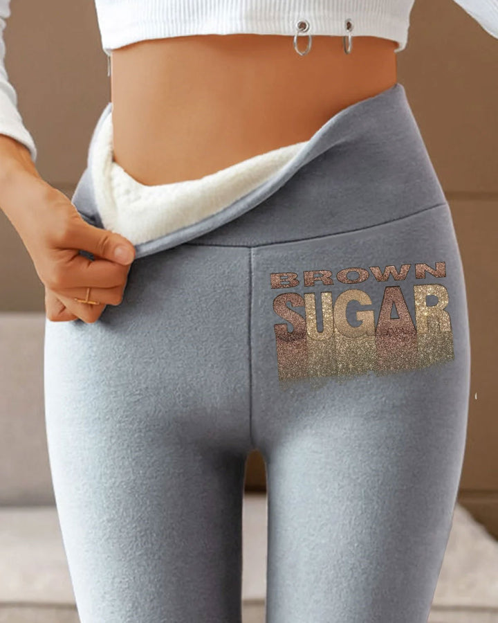 Gold Powder Brown Suger Plush Thermal Leggings