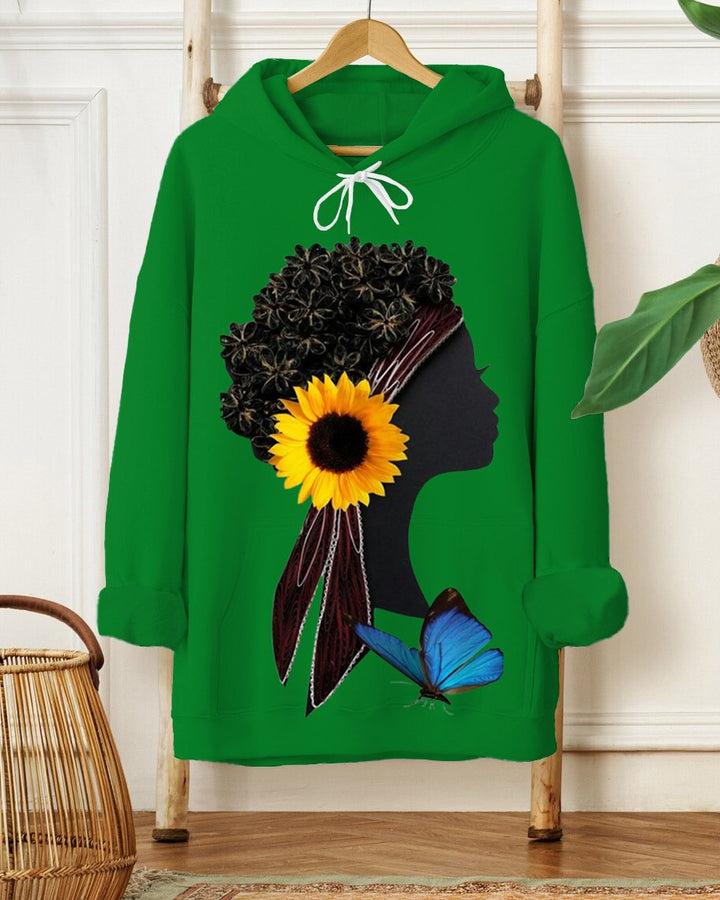 Creative 3D Pearl Girl Casual Green Cotton Long-sleeved Hooded Sweatshirt