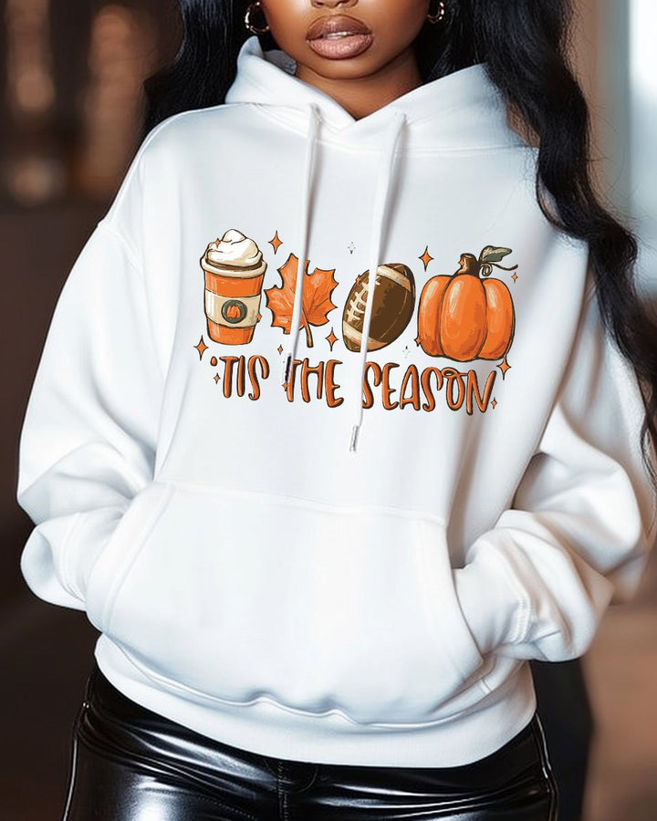 Women's Rugby Print Pocket Long Sleeve Hoodie