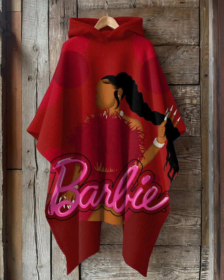 Beautiful Braids Brown Barbie Hooded Warm Shawl Cape