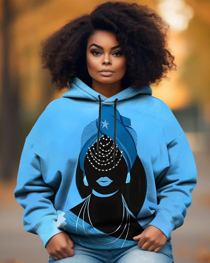 Retro Portrait Print Long-sleeved Hoodie