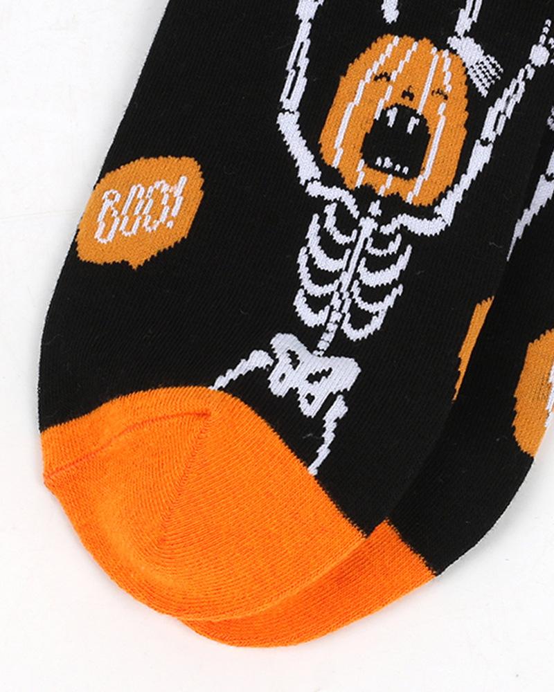 Halloween Pumpkin Creative Pattern Cotton Large Size Men's Middle Socks