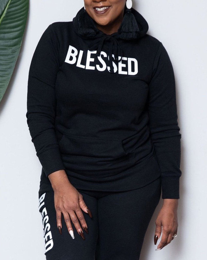 Simple Blessed Hooded Long Sleeve Two Pieces