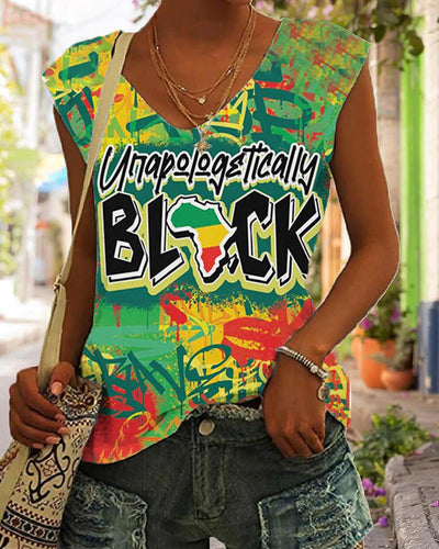 Black Graffiti Color Contrast Personality Print Sleeveless Ladies Vest