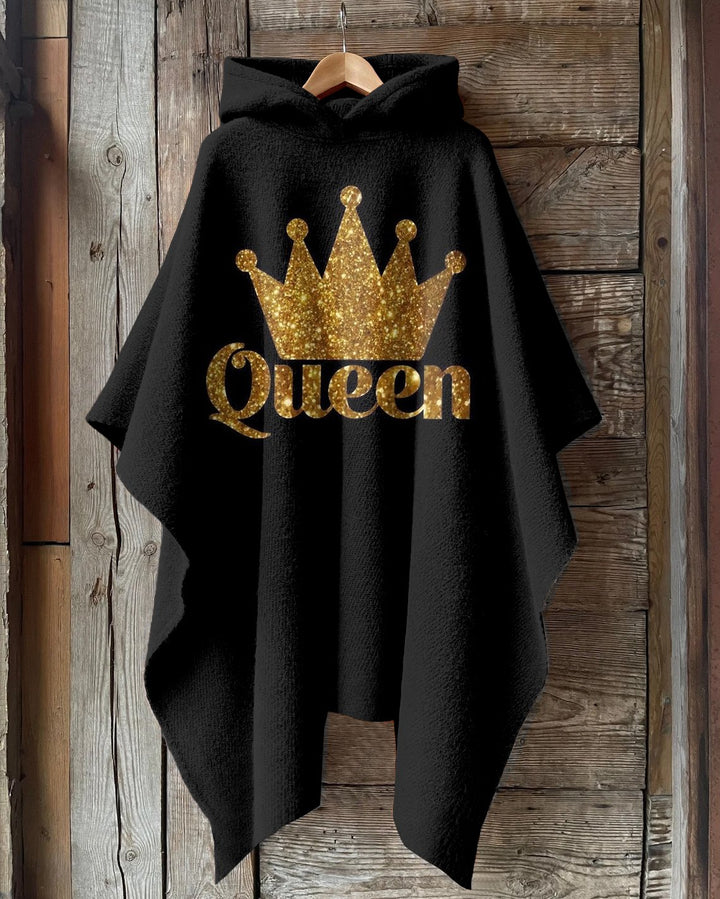 Crown Queen Printing Hooded Warm Shawl Cape