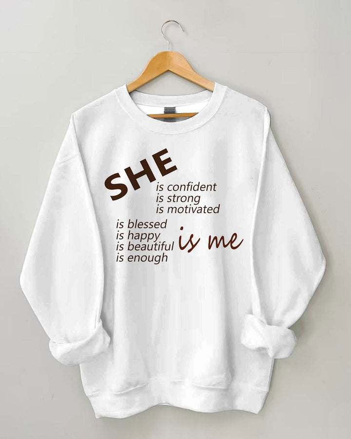 She Is Me Print Casual  Long Sleeve Sweatshirt