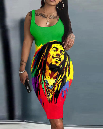 Reggae Music Bob Bodycon Scoop Neck Mini Dress