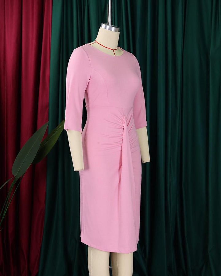 Fashionable and Elegant Pleated Solid Color Hip-hugging Dress