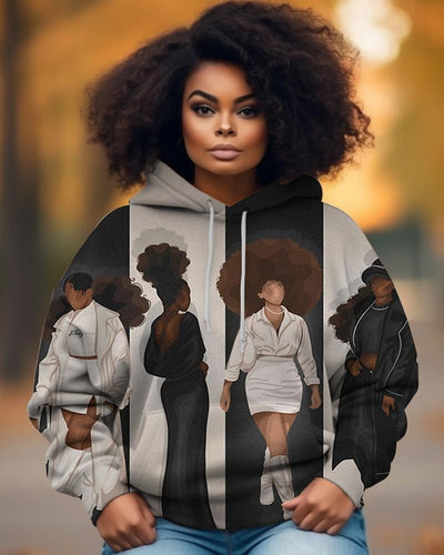 Black Girl Black And White Striped Printed Women's Hoodie