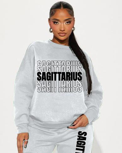 Gray Stacked Sagittarius Zodiac Crew Neck Sweatshirt Two Pieces Set