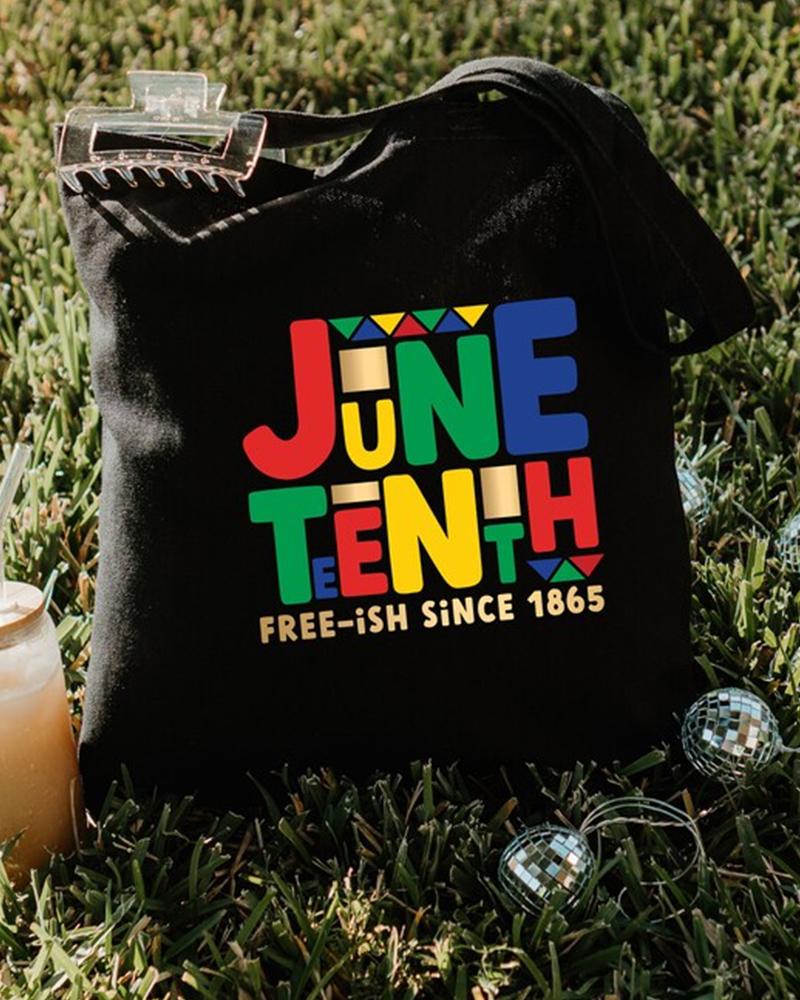 Juneteenth Letter Fashion Print Canvas Bag