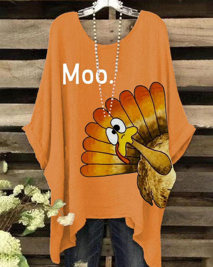 Women Thanksgiving Turkey Dolman Sleeve Round Neck Print Blouse