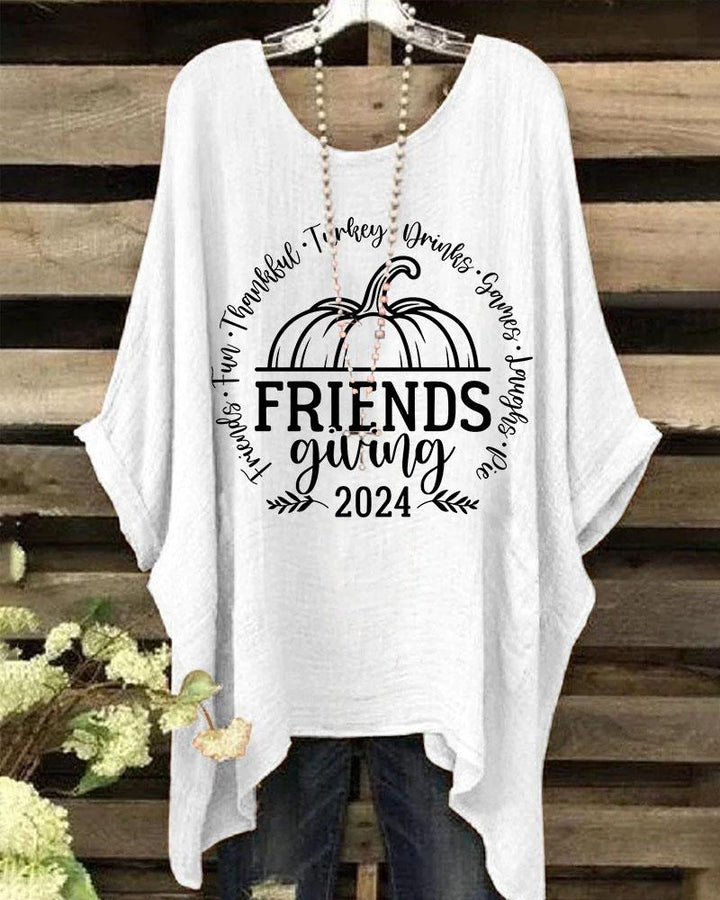 Women's Friends Thanksgiving  Print Batwing Sleeve Crewneck Shirt