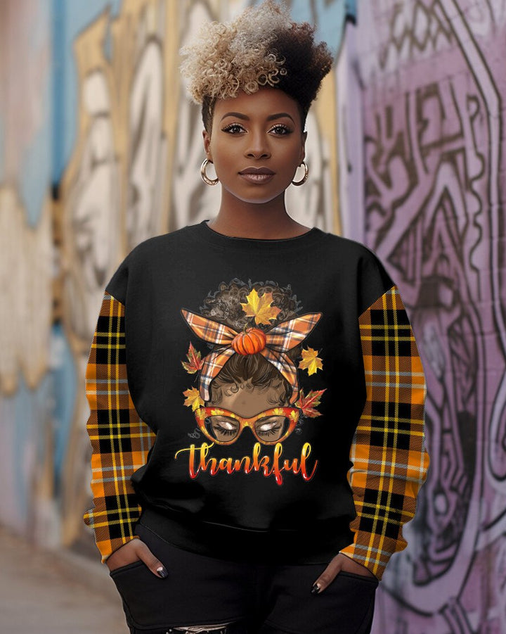 Thankful Messy Bun Afro Girl Crewneck Sweatshirt