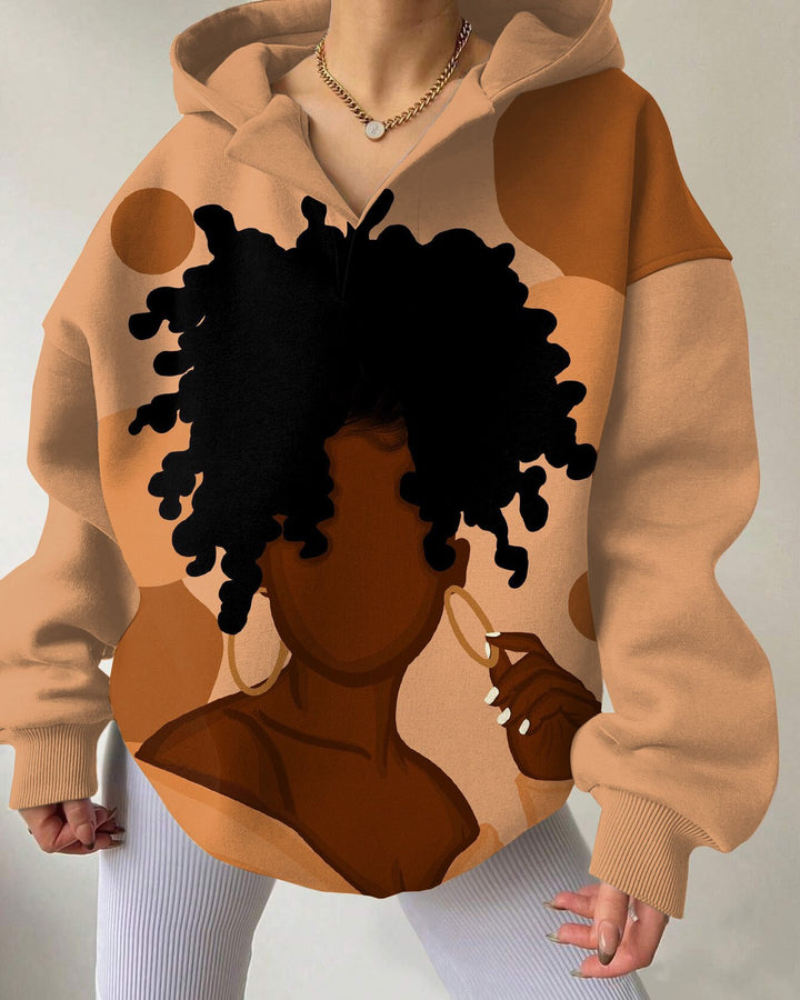 Curly Hair Girl Drop Shoulder Long-sleeved Hoodie