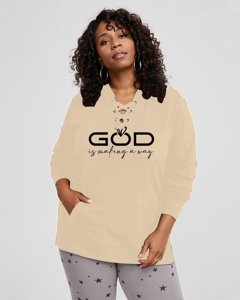 God Lace Up Side Slit Hoodie