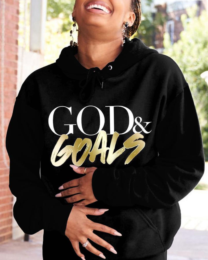 Fashion Daily God & Goals Letter Print Unisex Long-sleeved Hoodie