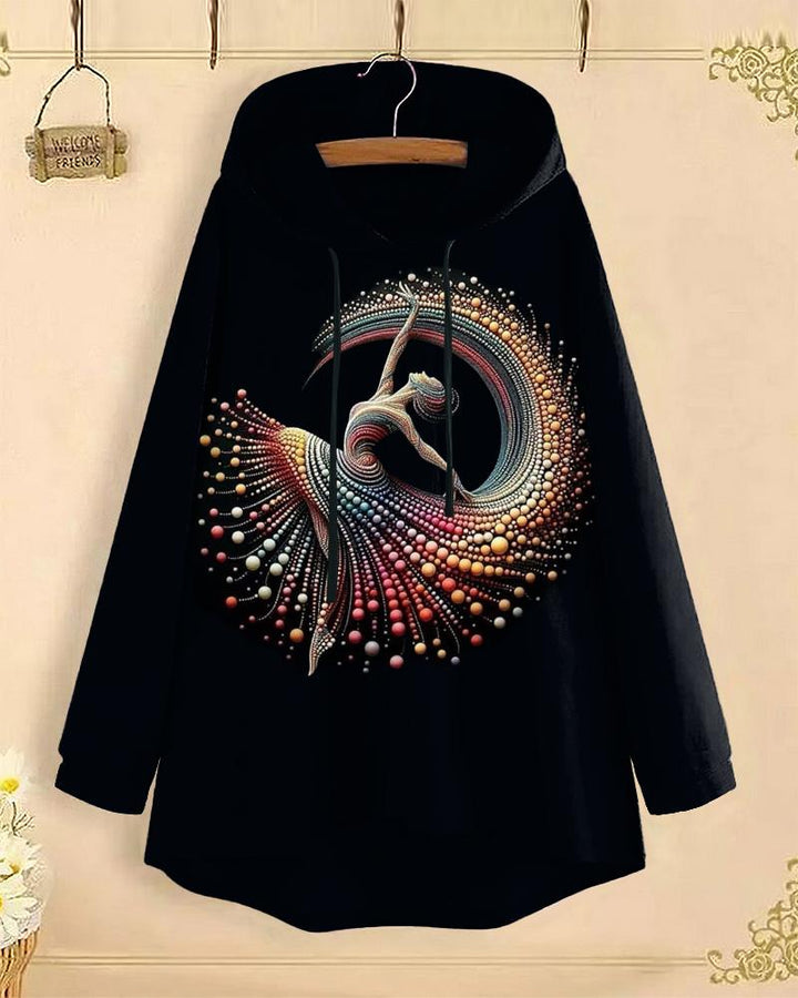 Dancer Colorful Bead Curtain Long-Sleeved with Loose Hem Hoodie