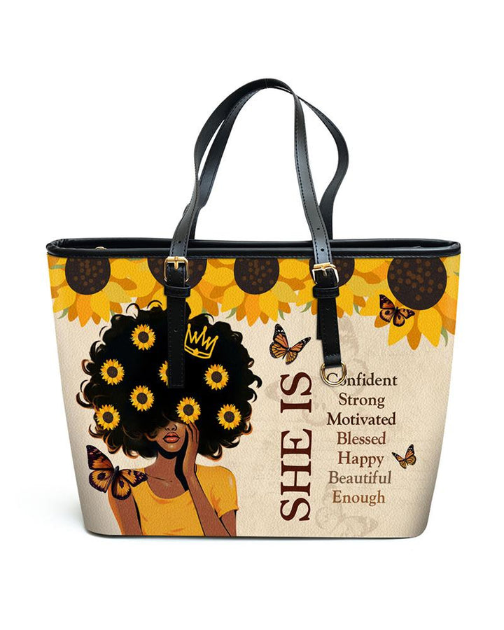 She Is - Personalized Leather Totebag