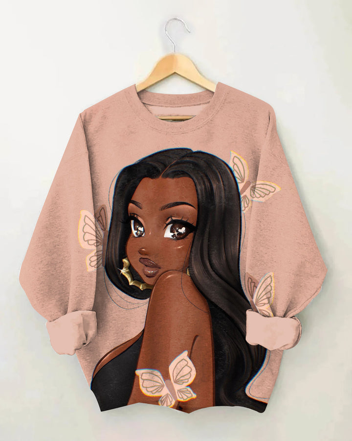 Butterfly Brown Girl Crewneck Sweatshirt