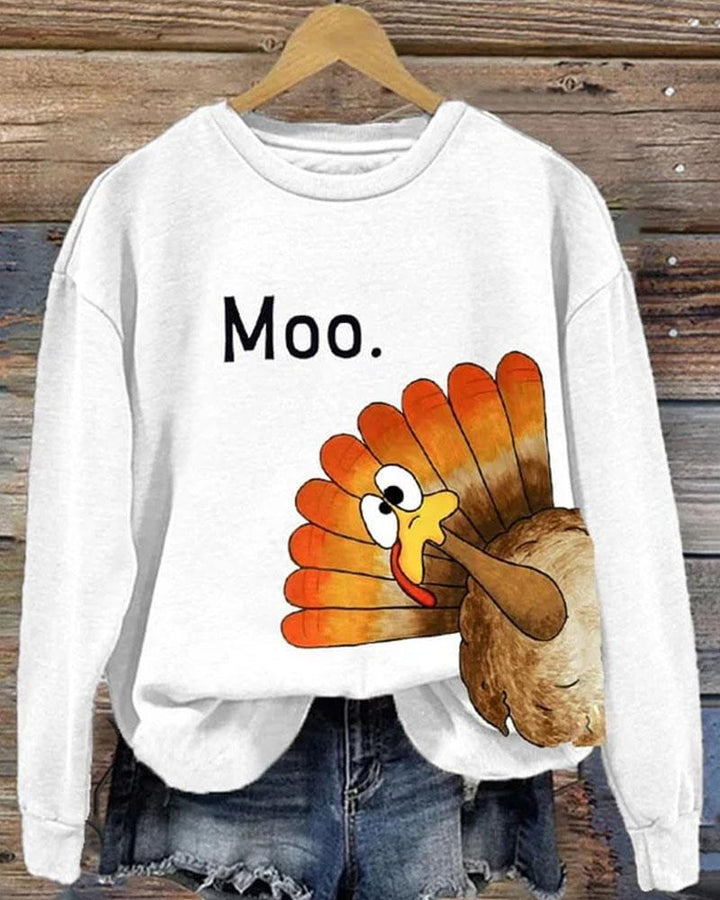 Women's Round Neck Thanksgiving Turkey Printed Long Sleeve Sweatshirt