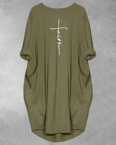 Women's Faith Oversize Baggy Long Sleeve Pockets Midi Dresses